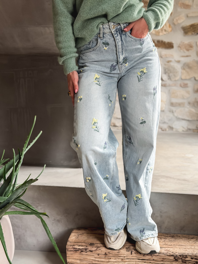 Jeans à fleurs Lynda - Bleu Jeans à fleurs Lynda - Bleu