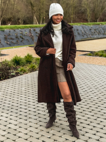 Manteau en teddy Miki - Chocolat