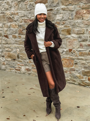 Manteau en teddy Miki - Chocolat Manteau en teddy Miki - Chocolat