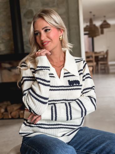 Pull ligné Lovina - Ecru/Bleu marine Pull ligné Lovina - Ecru/Bleu marine