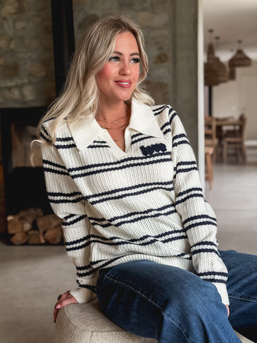 Pull ligné Lovina - Ecru/Bleu marine Pull ligné Lovina - Ecru/Bleu marine