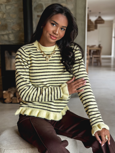 Pull ligné Ozalie - Jaune/Chocolat