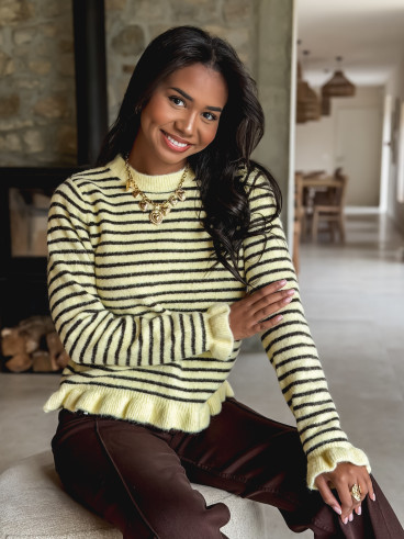 Pull ligné Ozalie - Jaune/Chocolat Pull ligné Ozalie - Jaune/Chocolat
