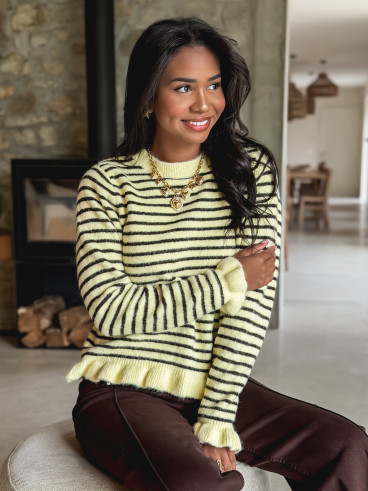 Pull ligné Ozalie - Jaune/Chocolat Pull ligné Ozalie - Jaune/Chocolat