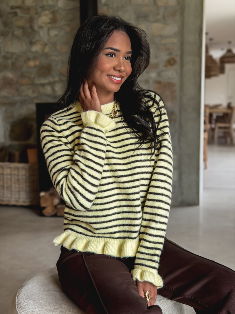 Pull ligné Ozalie - Jaune/Chocolat Pull ligné Ozalie - Jaune/Chocolat