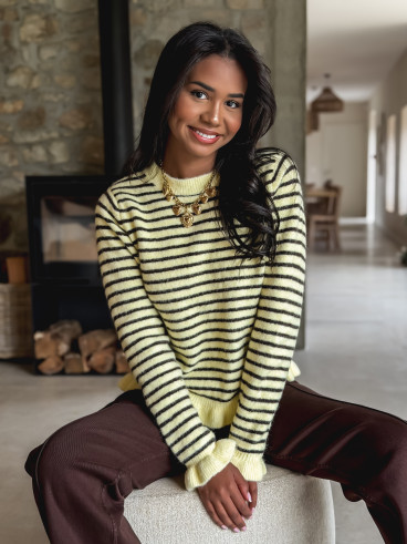 Pull ligné Ozalie - Jaune/Chocolat Pull ligné Ozalie - Jaune/Chocolat