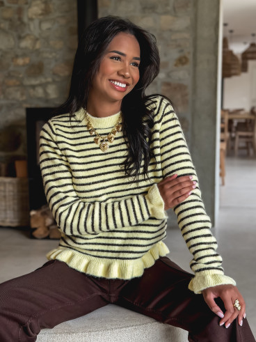 Pull ligné Ozalie - Jaune/Chocolat Pull ligné Ozalie - Jaune/Chocolat