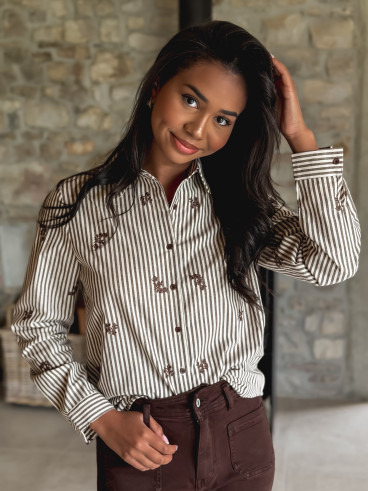 Chemise lignée Lysana - Ecru/Taupe Chemise lignée Lysana - Ecru/Taupe