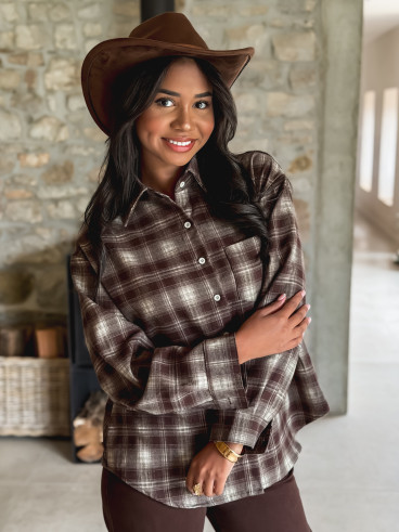 Chemise à carreaux Sonéllia - Chocolat/Vert
