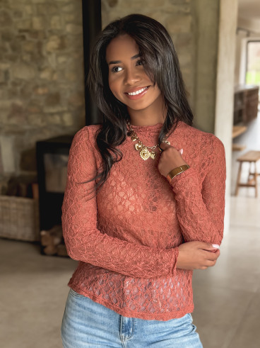Blouse en dentelle Nancy - Brique