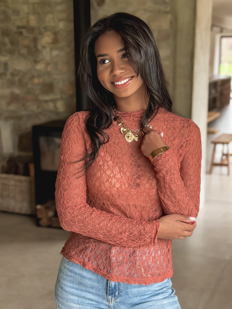 Blouse en dentelle Nancy - Brique Blouse en dentelle Nancy - Brique