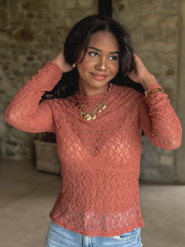 Blouse en dentelle Nancy - Brique Blouse en dentelle Nancy - Brique