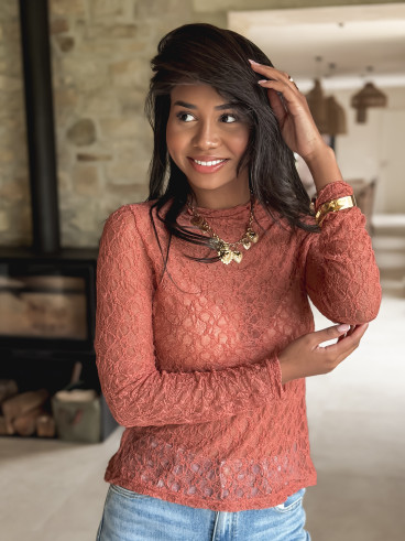 Blouse en dentelle Nancy - Brique Blouse en dentelle Nancy - Brique
