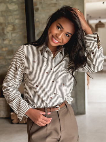 Chemise lignée Curly - Ecru/Taupe Chemise lignée Curly - Ecru/Taupe