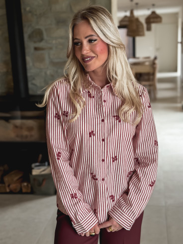 Chemise lignée Lysana - Ecru/Rouge