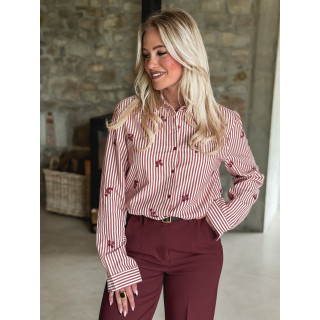 Chemise lignée Lysana - Ecru/Rouge