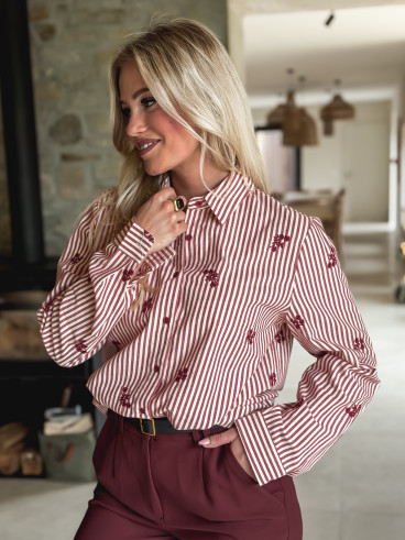 Chemise lignée Lysana - Ecru/Rouge