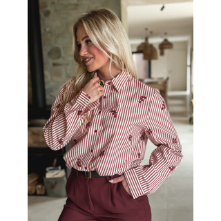 Chemise lignée Lysana - Ecru/Rouge