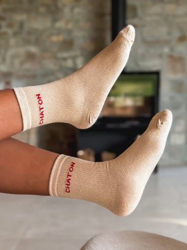 Chaussettes "Chaton" - Beige