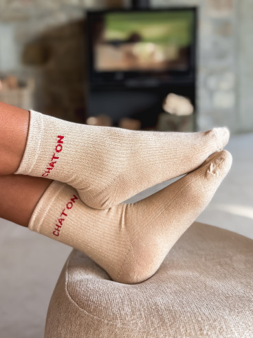 Chaussettes "Chaton" - Beige