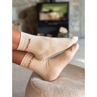Chaussettes "Chaton" - Beige