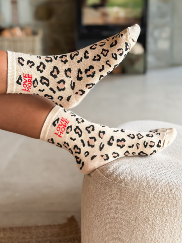 Chaussettes léopard "Love more" - Doré