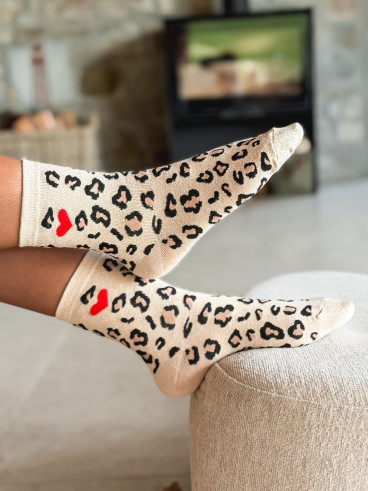 Chaussettes léopard "Coeur" - Doré Chaussettes léopard "Coeur" - Doré