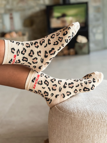 Chaussettes léopard "Amour" - Doré Chaussettes léopard "Amour" - Doré