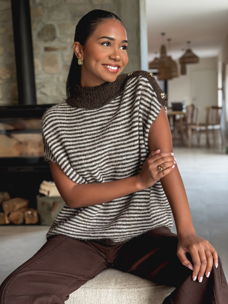 Pull ligné Nollia - Chocolat/Taupe