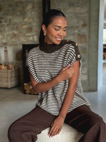 Pull ligné Nollia - Chocolat/Taupe