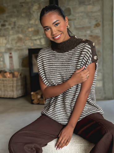 Pull ligné Nollia - Chocolat/Taupe