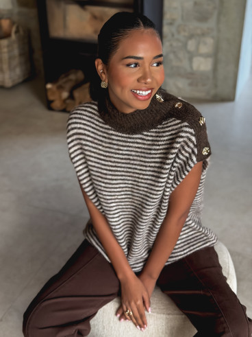 Pull ligné Nollia - Chocolat/Taupe