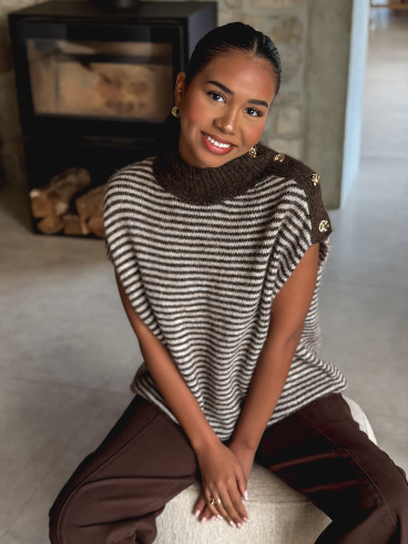 Pull ligné Nollia - Chocolat/Taupe