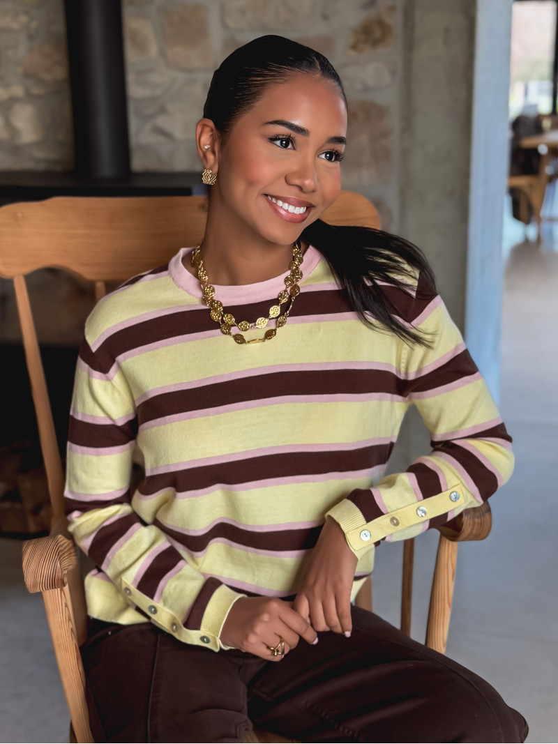 Pull ligné Erinna - Jaune/Chocolat Pull ligné Erinna - Jaune/Chocolat