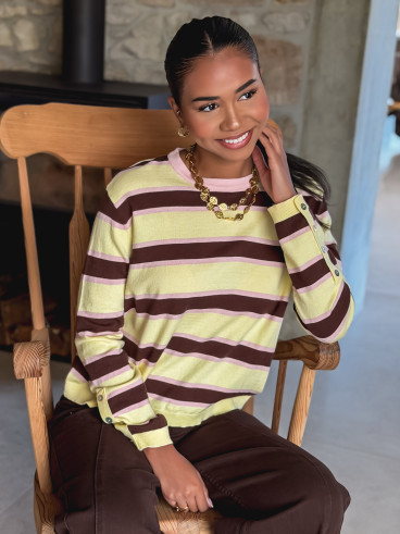 Pull ligné Erinna - Jaune/Chocolat Pull ligné Erinna - Jaune/Chocolat
