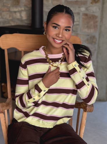 Pull ligné Erinna - Jaune/Chocolat Pull ligné Erinna - Jaune/Chocolat