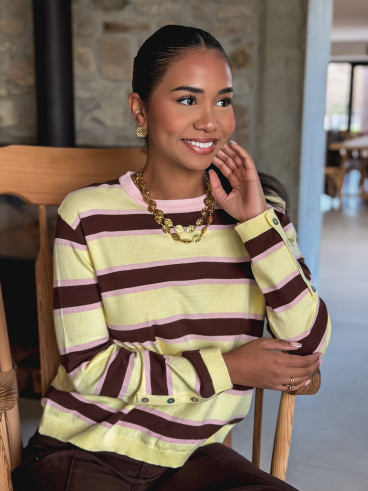 Pull ligné Erinna - Jaune/Chocolat Pull ligné Erinna - Jaune/Chocolat