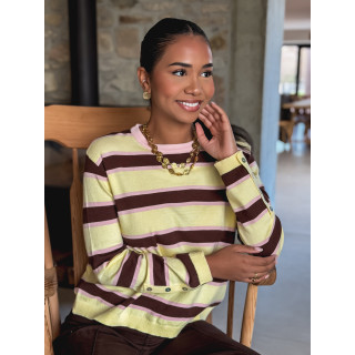 Pull ligné Erinna - Jaune/Chocolat