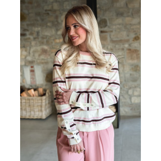 Pull ligné Erinna - Ecru/Rose