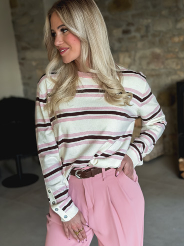 Pull ligné Erinna - Ecru/Rose