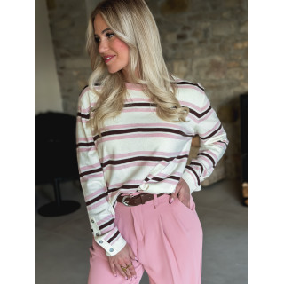 Pull ligné Erinna - Ecru/Rose