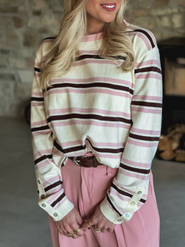 Pull ligné Erinna - Ecru/Rose