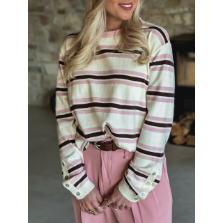 Pull ligné Erinna - Ecru/Rose