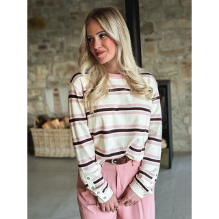 Pull ligné Erinna - Ecru/Rose