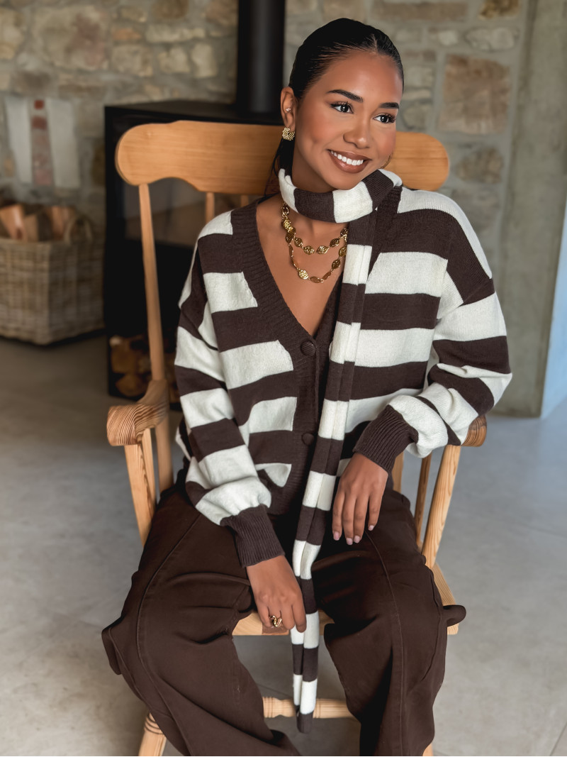 Gilet ligné Lorinna - Chocolat