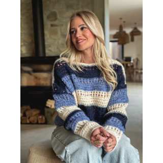 Pull ligné Lorana - Bleu/Ecru