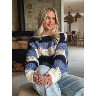 Pull ligné Lorana - Bleu/Ecru