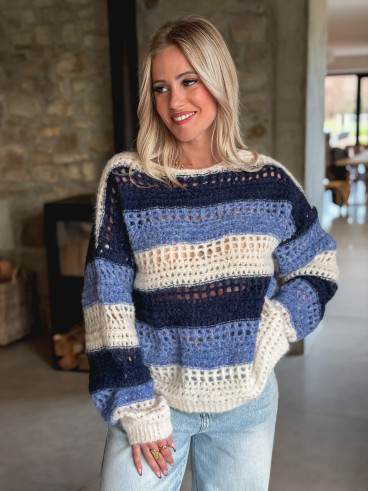 Pull ligné Lorana - Bleu/Ecru Pull ligné Lorana - Bleu/Ecru