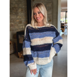 Pull ligné Lorana - Bleu/Ecru