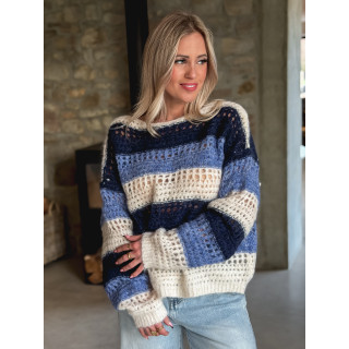 Pull ligné Lorana - Bleu/Ecru